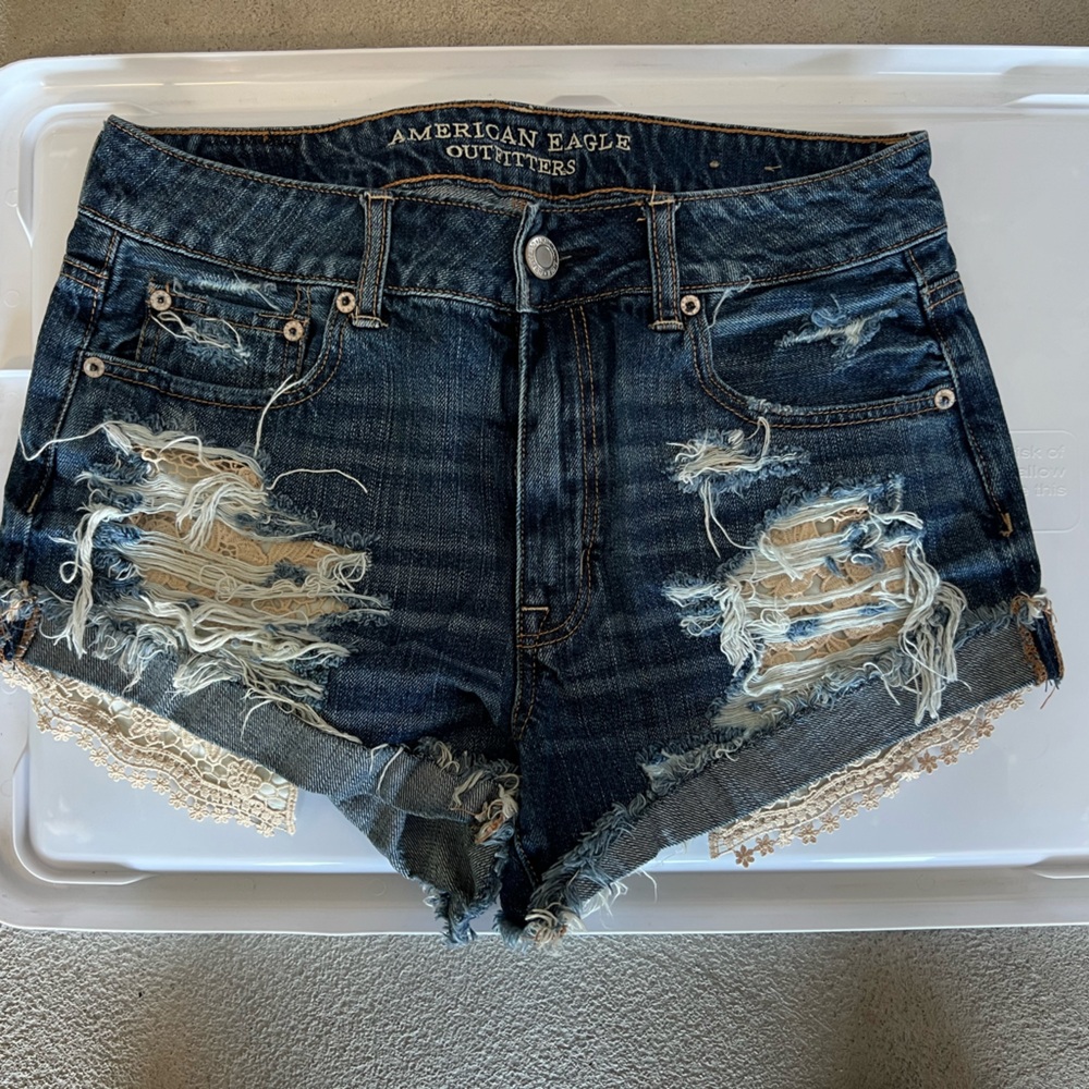American Eagle Outfitters Women's Hi Rise Festival Shorts- Dark Blue